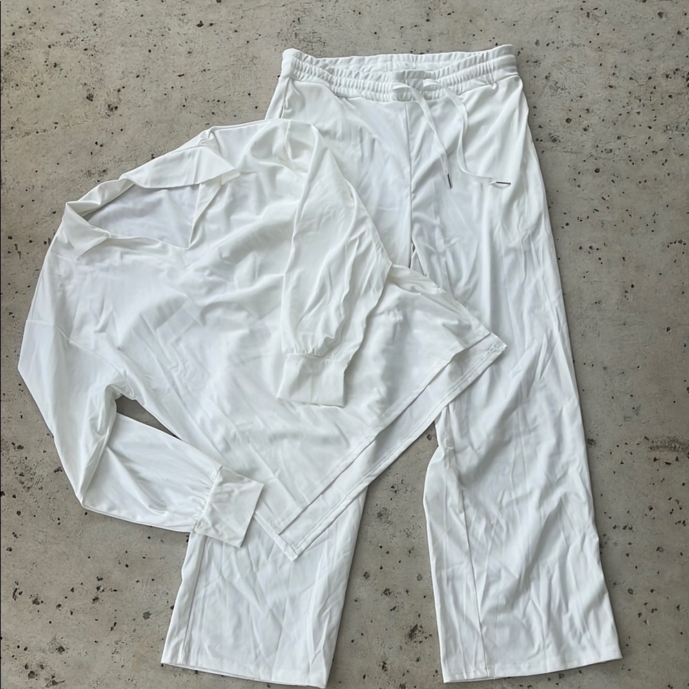 White Long Sleeve Top and Pants Set